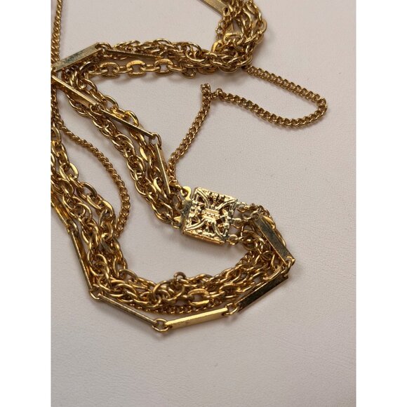 Locket pendant 4 tier necklace Gold Plated Multi-Layer Necklace With Floral Etch - Picture 9 of 10